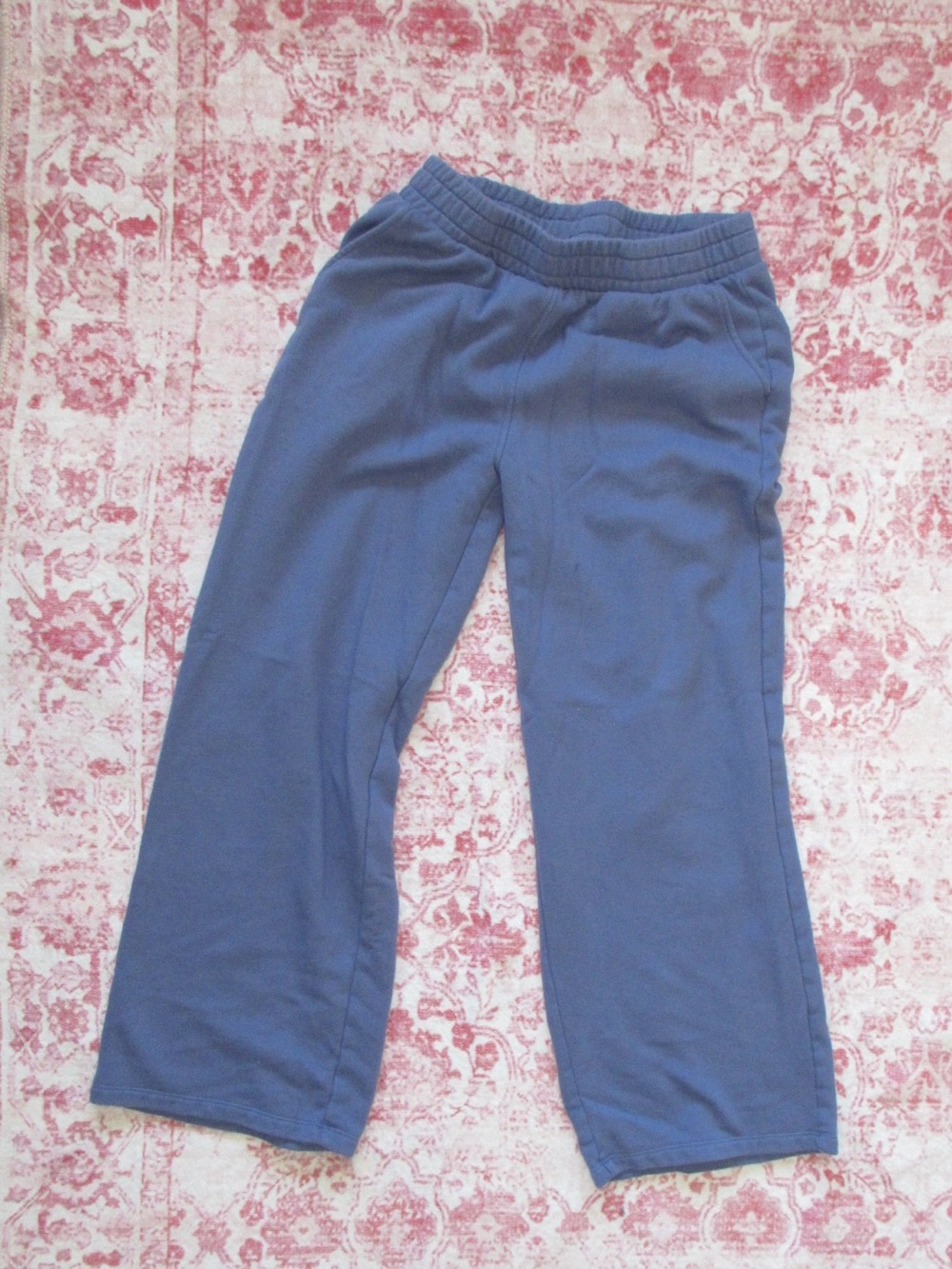 Blue Elastic Waist Wide Leg Sweatpants